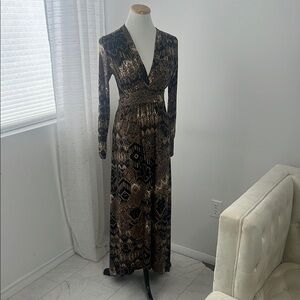 Veronica M Black and Gold Women's snake print Dress S maxi